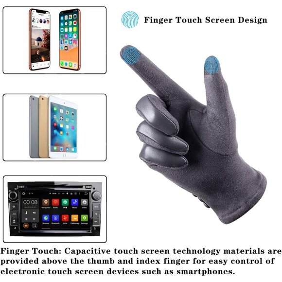 Women's Winter Leather Gloves Touch Screen Wool Lined Windproof Warm Suede Grey - Picture 5 of 7